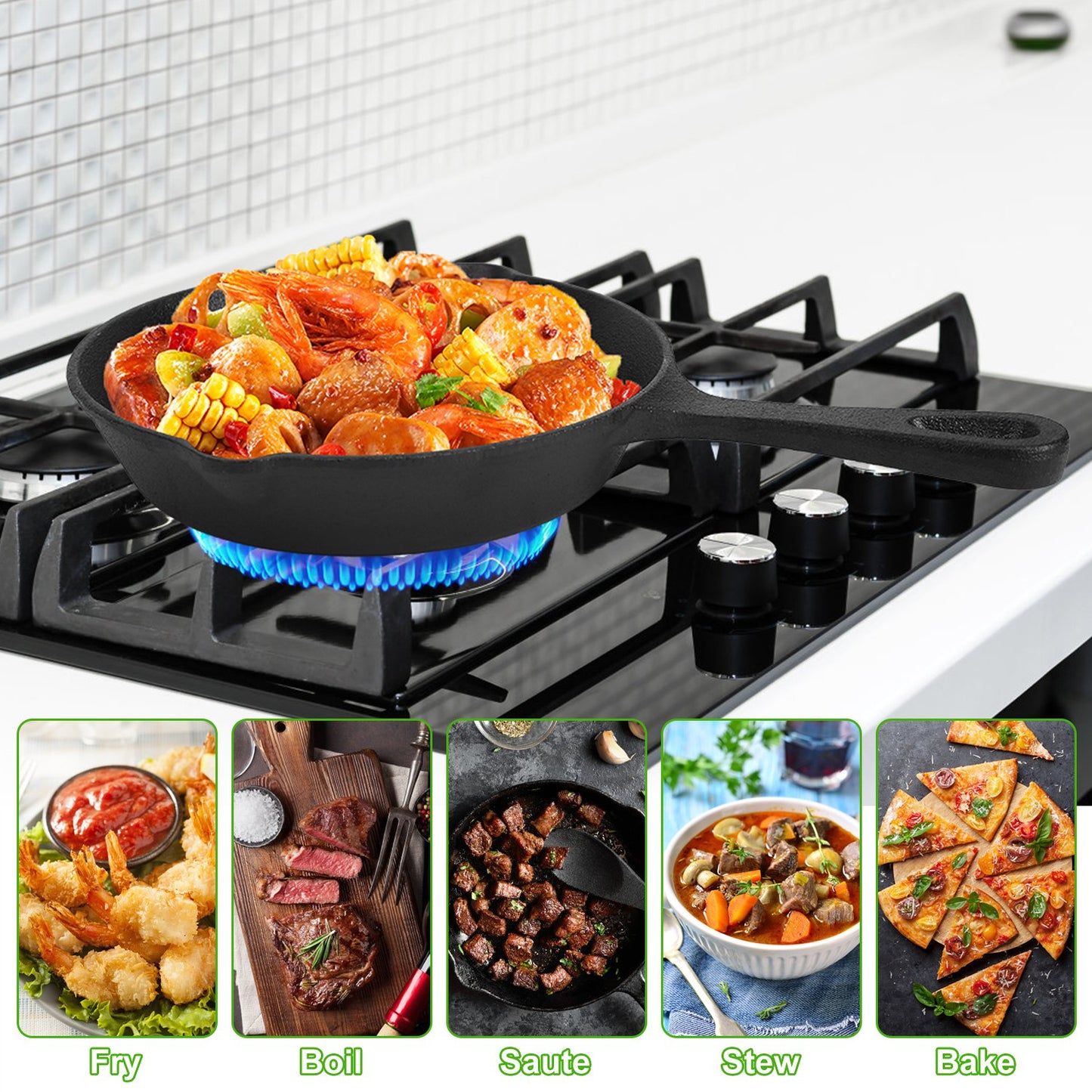 3Pcs Pre-Seasoned Cast Iron Skillet Set 6in 8in 10in Non-Stick Oven Safe Cookware Heat-Resistant Frying Pan For Frying Cooking Baking
