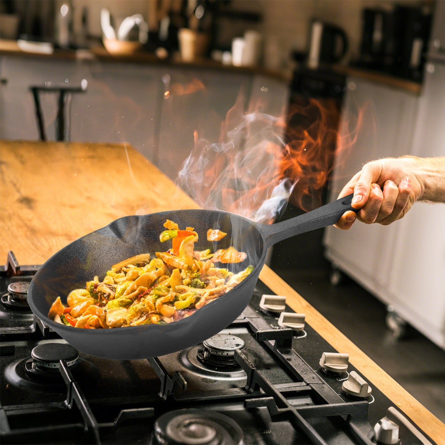 3Pcs Pre-Seasoned Cast Iron Skillet Set 6in 8in 10in Non-Stick Oven Safe Cookware Heat-Resistant Frying Pan For Frying Cooking Baking