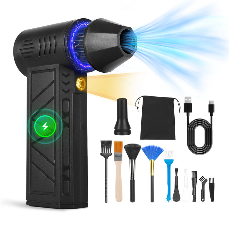 a black device with blue lights and a few other objects
