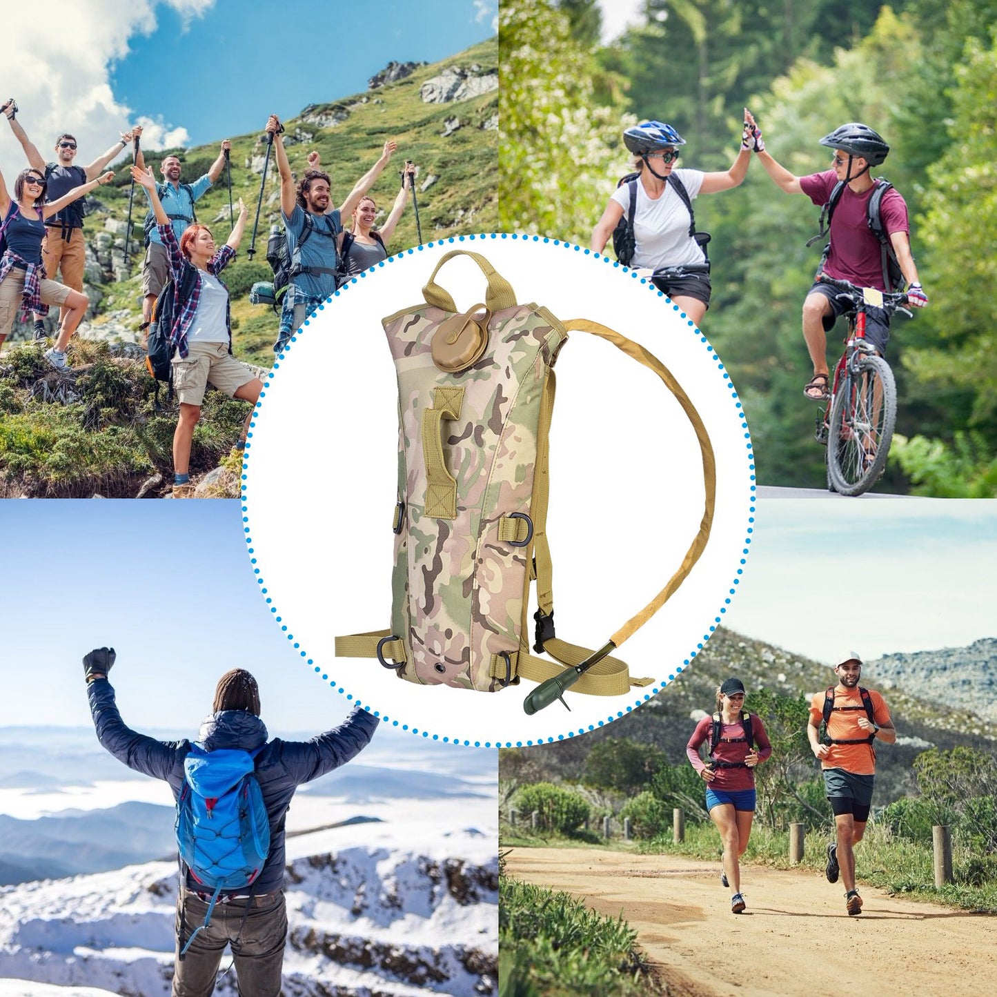1Pc 3L Tactical Hydration Pack  Water Bladder Adjustable Water Drink Backpack For Hiking Cycling Climbing Running