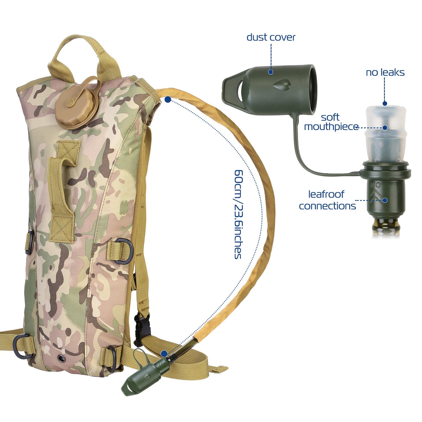 1Pc 3L Tactical Hydration Pack  Water Bladder Adjustable Water Drink Backpack For Hiking Cycling Climbing Running