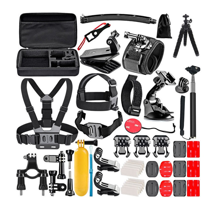 a collection of equipment for action camera