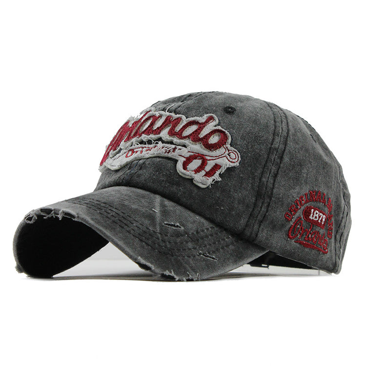 a black hat with red text