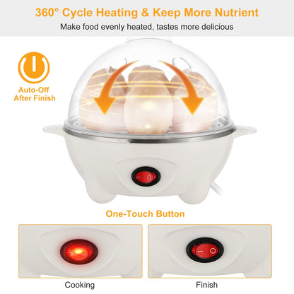 1Pc Electric Egg Cooker 7-Capacity Hard-Boiled Egg Maker With Auto-Off Measuring Cup For Hard Boiled Steamed Vegetables Seafood Dumplings
