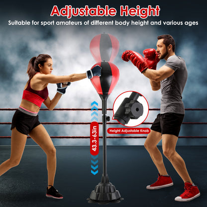 Punching Bag With Stand Free Standing Boxing Ball For Adults 43.3-63in Height Adjustable Boxing Bag With Gloves Wrist Sleeves Stable Suction Base For Fitness Speed Training