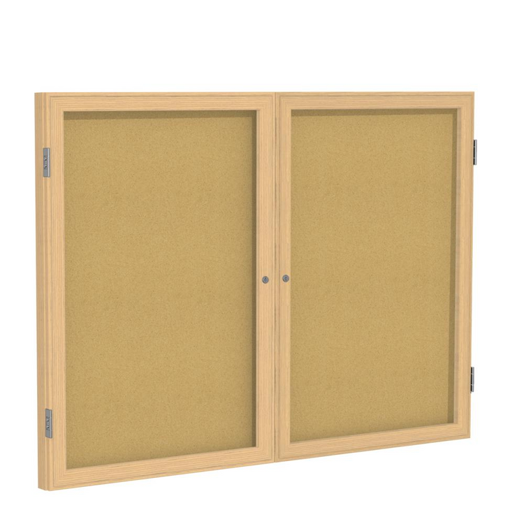 a cork board with two doors