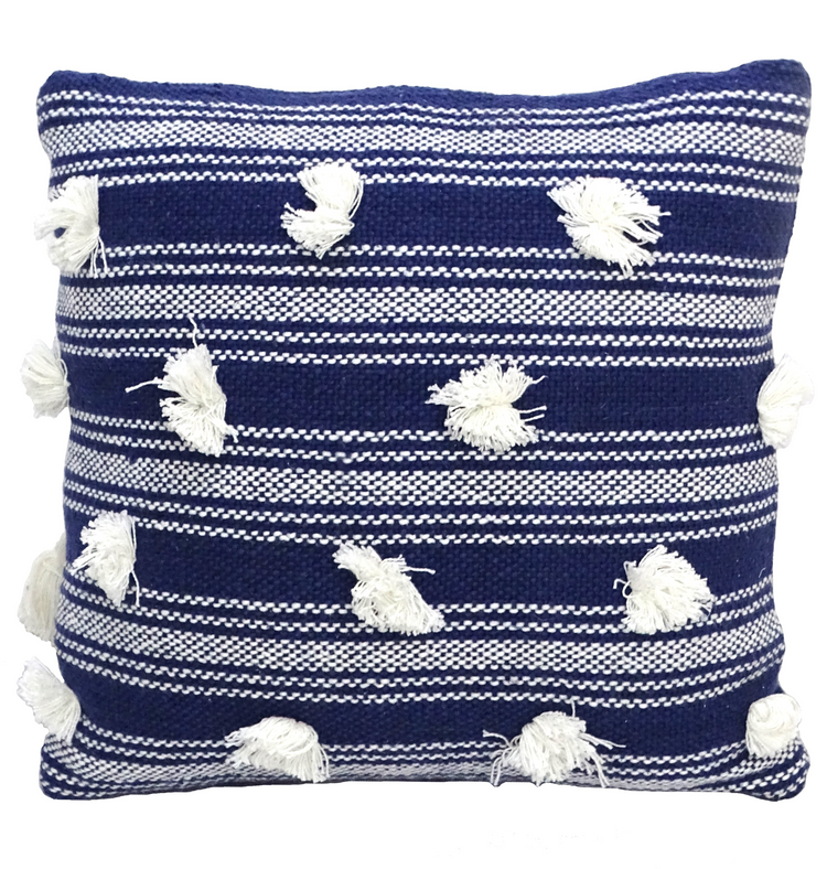 a blue and white striped pillow