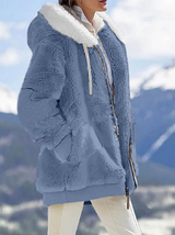 Women's Plush Hooded Jacket with Zipper Pockets