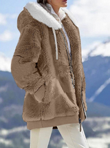 Women's Plush Hooded Jacket with Zipper Pockets