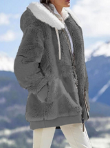 Women's Plush Hooded Jacket with Zipper Pockets