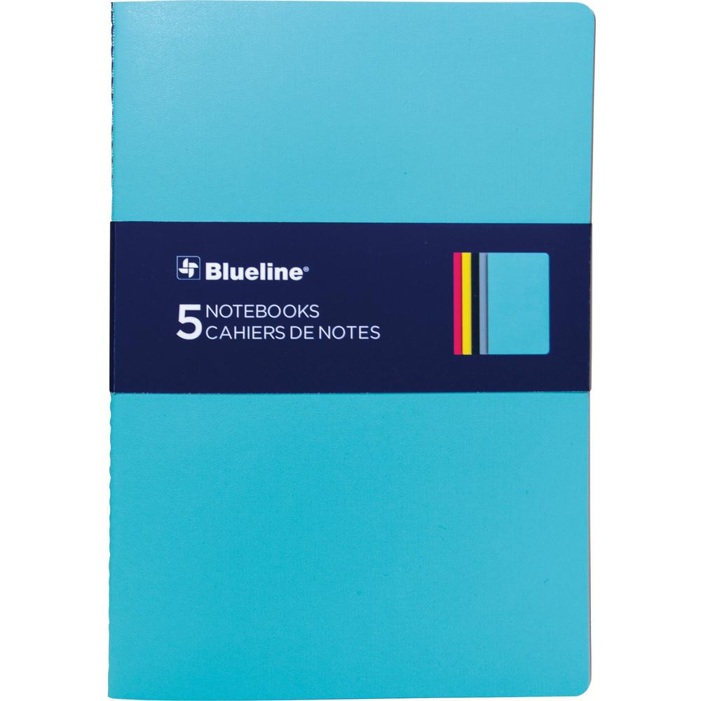 Rediform Blueline 5 Notebooks Pack - 64 Pages - Sewn - 5 3/4" x 8 1/4" - Assorted Cover - Soft Cover, Flexible Cover, Bleed Resistant - 5 / Pack