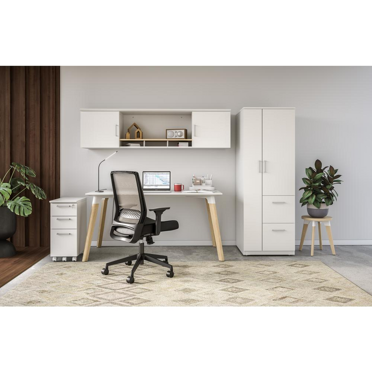 a desk and chair in a room
