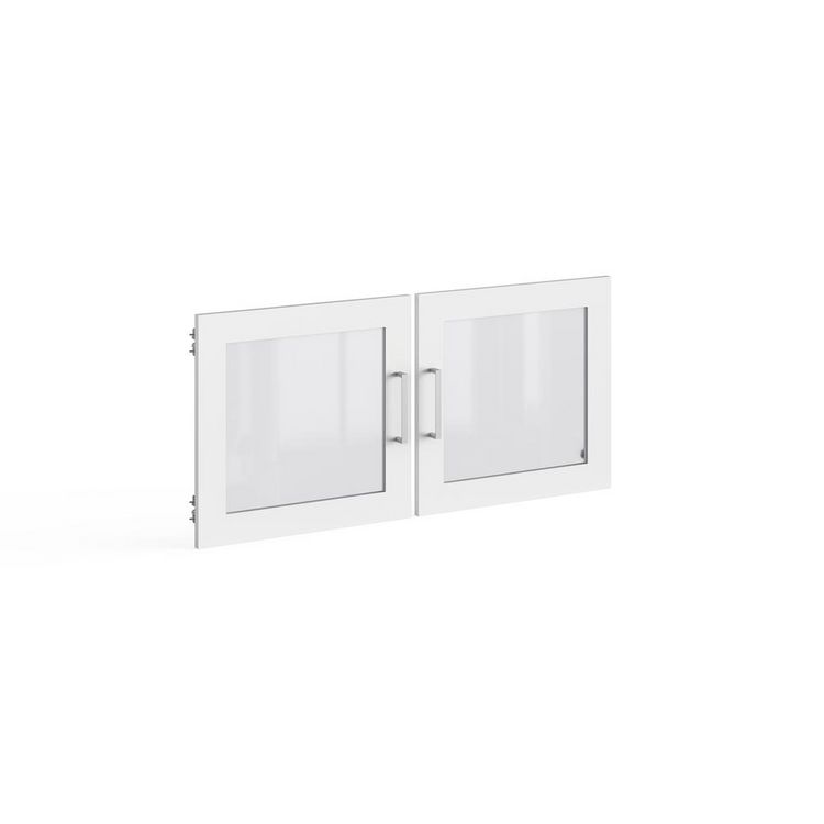 a white cabinet with glass doors