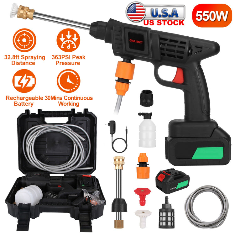 a black and green power drill with a black case and a black handle