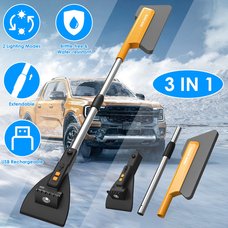 a car with a shovel and tools