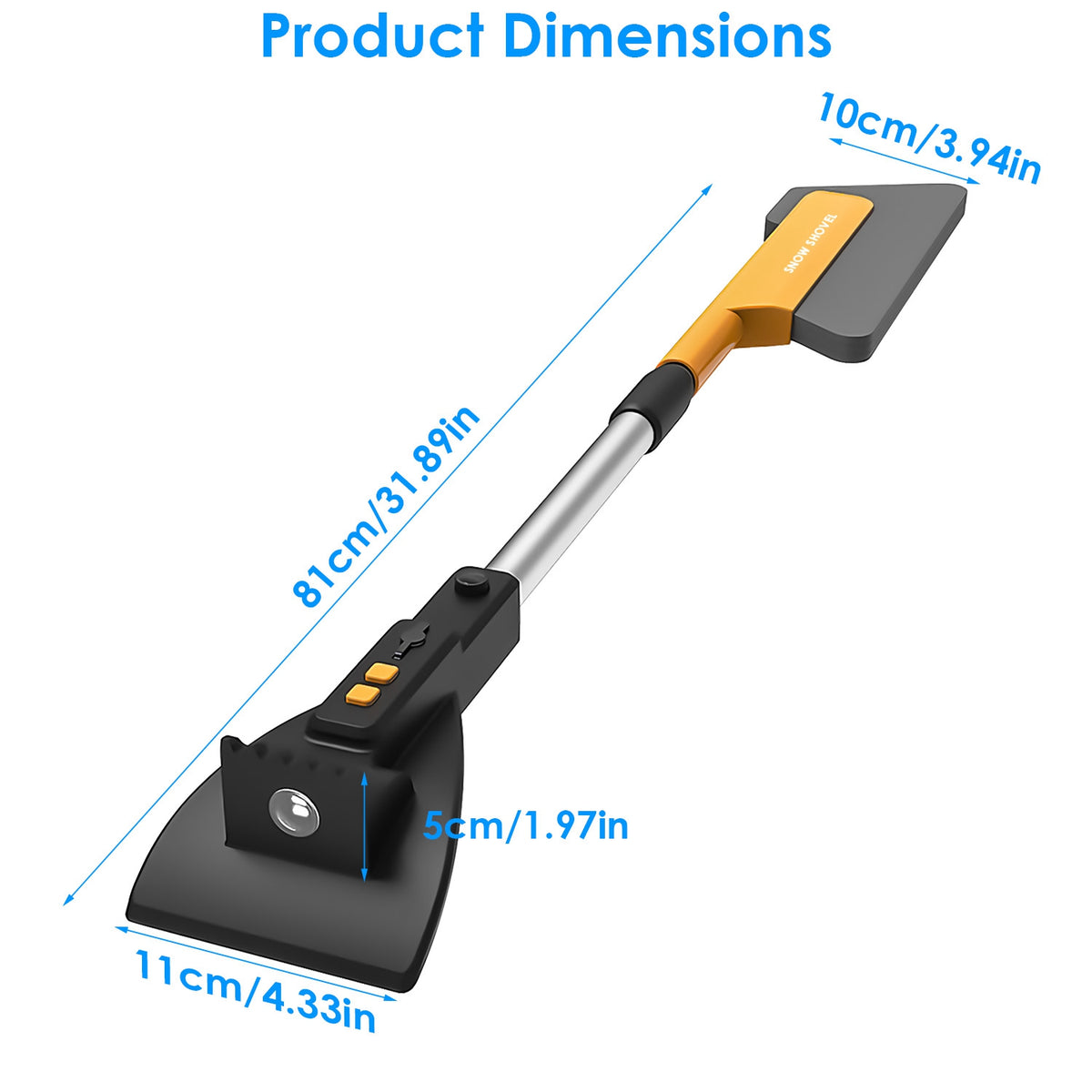 a black and yellow tool with blue text