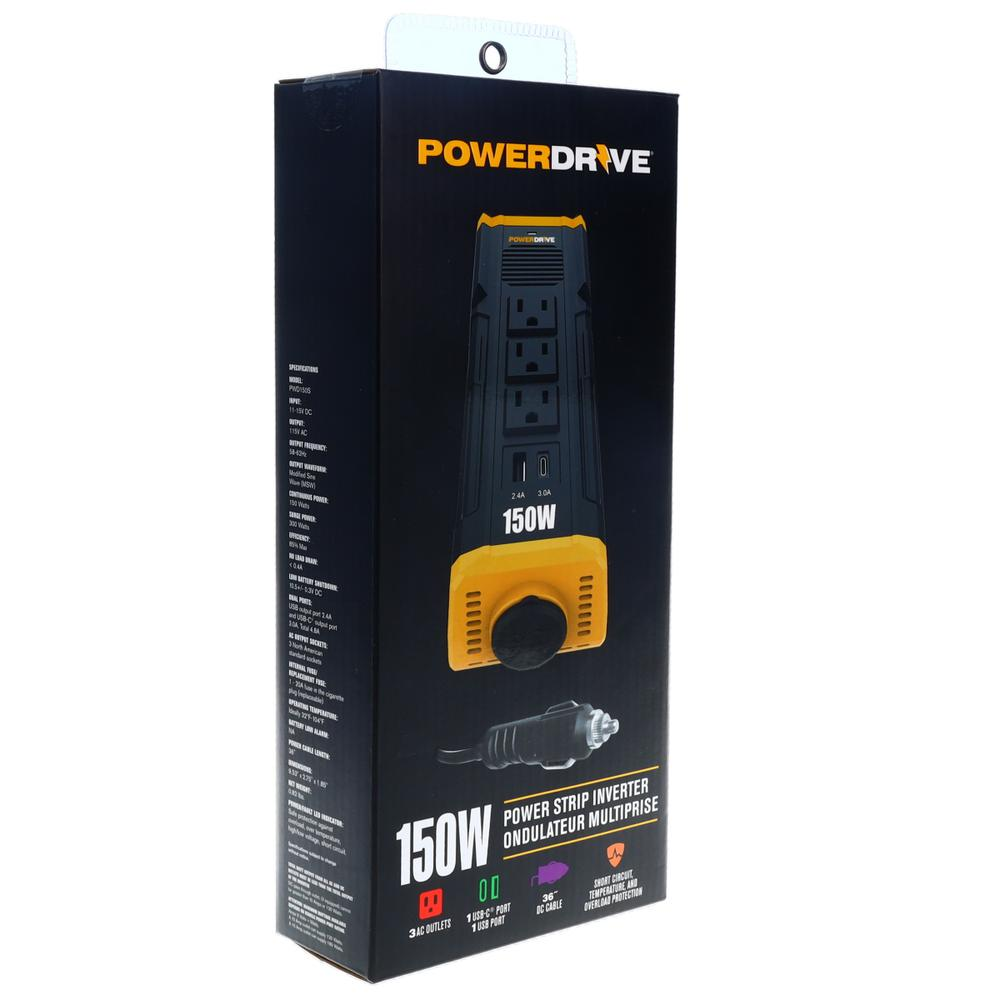 a black box with a yellow and black power strip