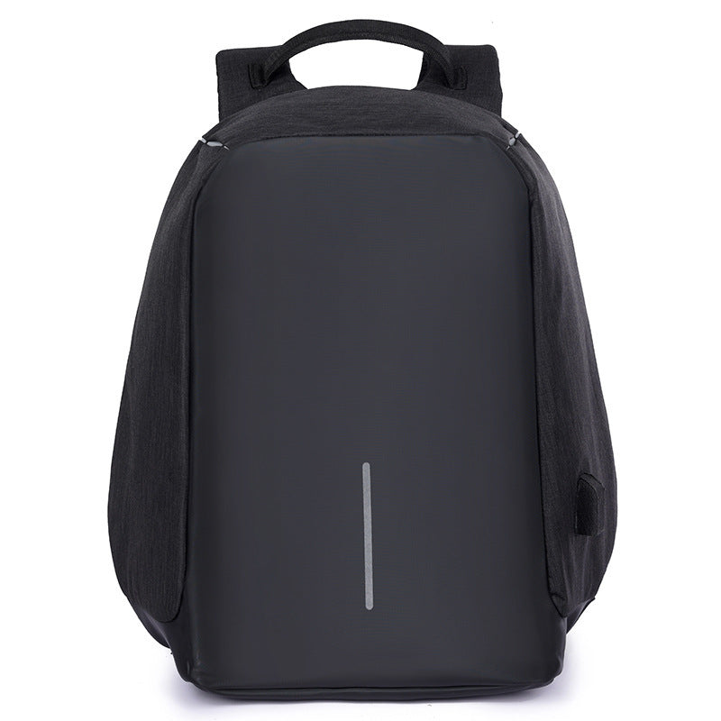 a black backpack with a white stripe