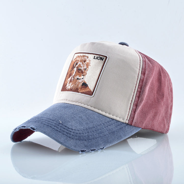a hat with a picture of a lion on it