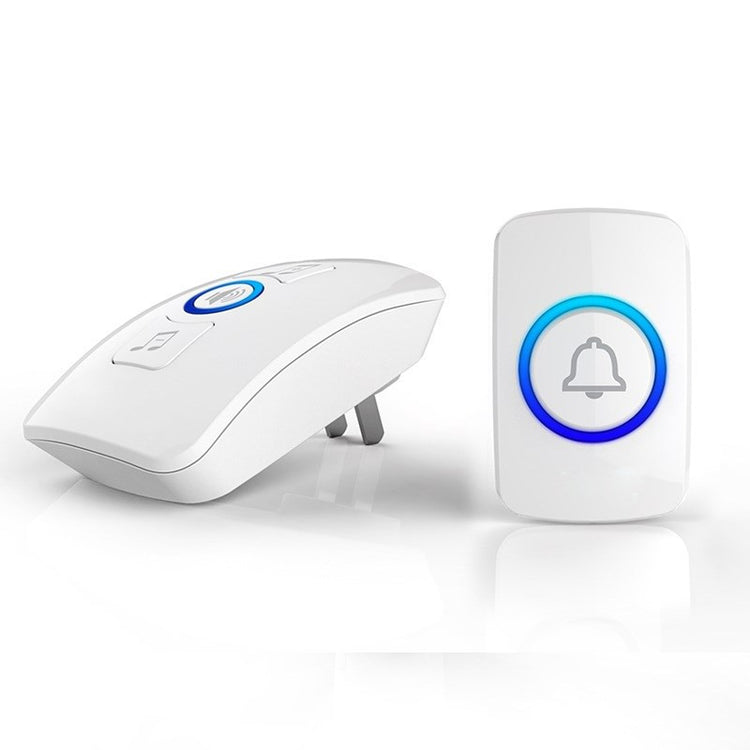 a white device with a blue button