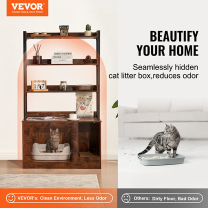 Cat Litter Box Enclosure Wooden Litter Box Furniture Hidden With 3 Shelves