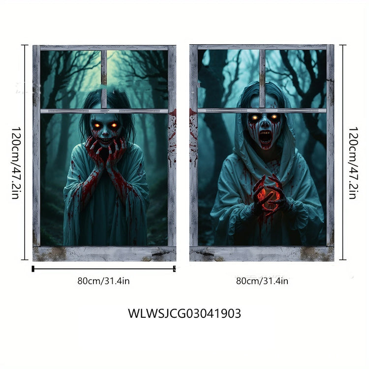 a comparison of a window with a person in a white robe