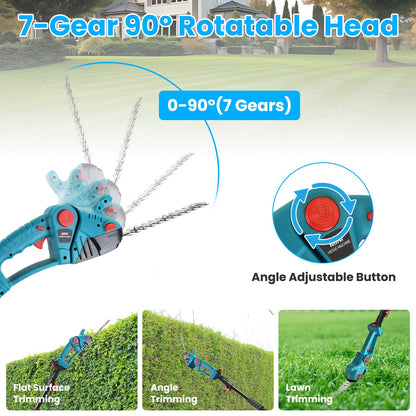 1Set Pole Mini Hedge Trimmer And Grass Shear Electric Cordless Handheld Hedge Trimmer With 90Degree Rotatable Head Telescopic Extension Pole Gloves Goggles 2Pcs 21V Batteries