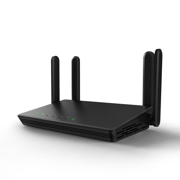 a black router with two antennas
