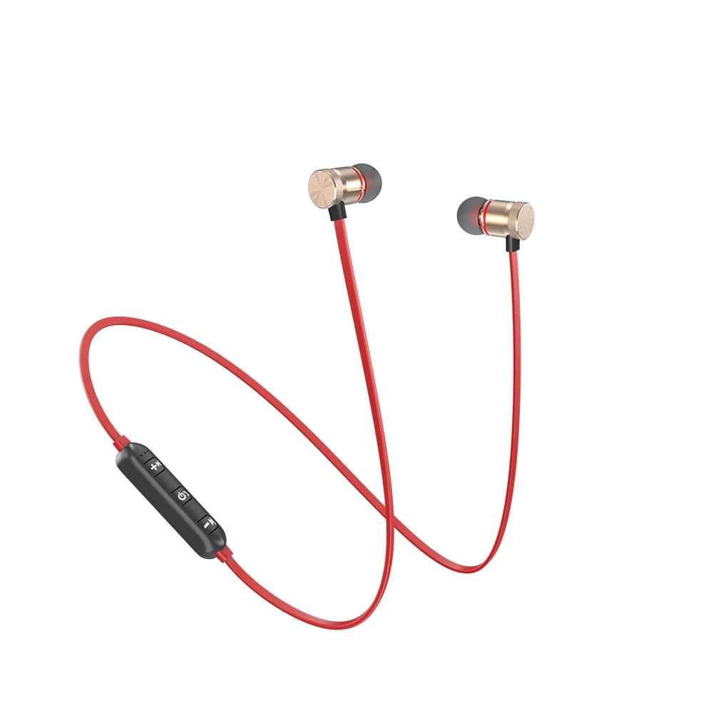 a pair of red and black earbuds