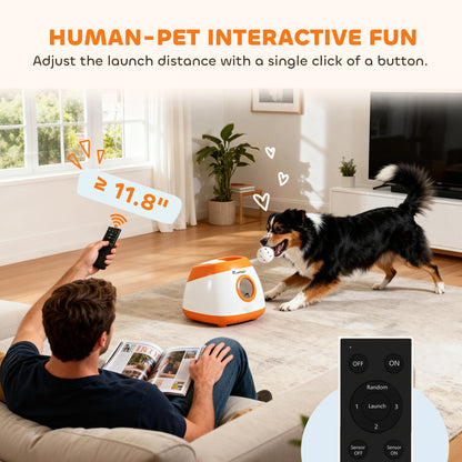 Automatic Dog Ball Launcher with 26-79 FT Distance, Automatic Ball Launcher for Medium and Large Dogs, Orange