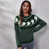 Women's Ghost-Print Knit Pullover Sweater