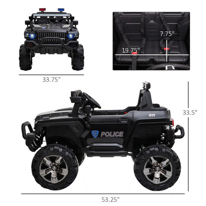 Kids Ride-On Car 12V RC 2-Seater Police Truck Electric Car For Kids with Full LED Lights