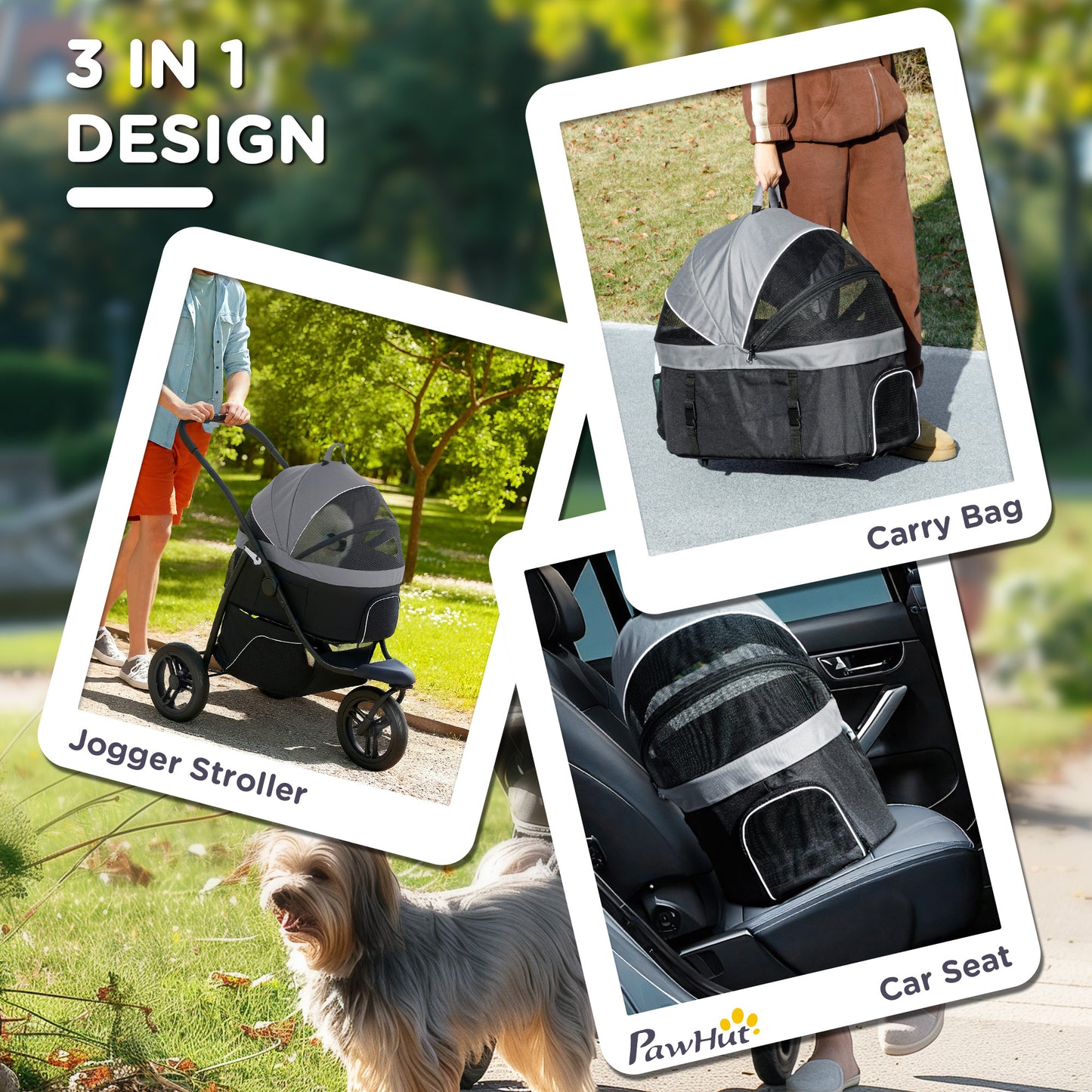 1 Pet Jogging Stroller for Small Dogs and Cats with Detachable Carrier