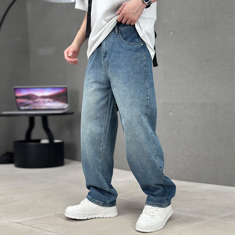 Fashion Pockets Jeans Men's Wide-leg Straight Trousers Versatile Casual Long Pants Streetwear Clothing