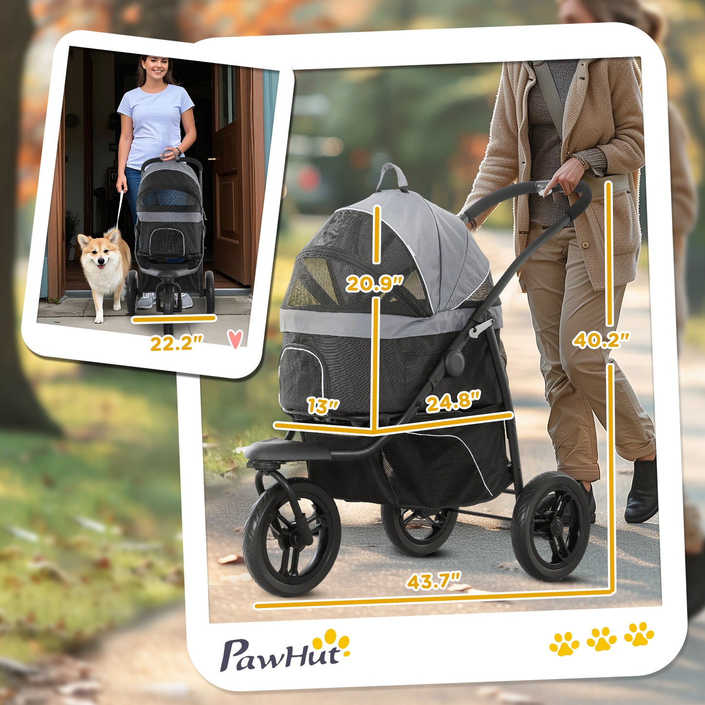 1 Pet Jogging Stroller for Small Dogs and Cats with Detachable Carrier