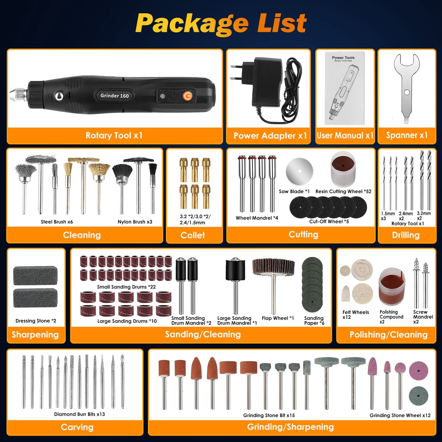1Set Mini Corded Rotary Power Tool Set Of 186Pcs Electric Detail Sander Grinding Pen Small Drill Kit Engraver With 5 Speeds For Sanding Polishing Drilling Etching Engraving Carving DIY Crafts