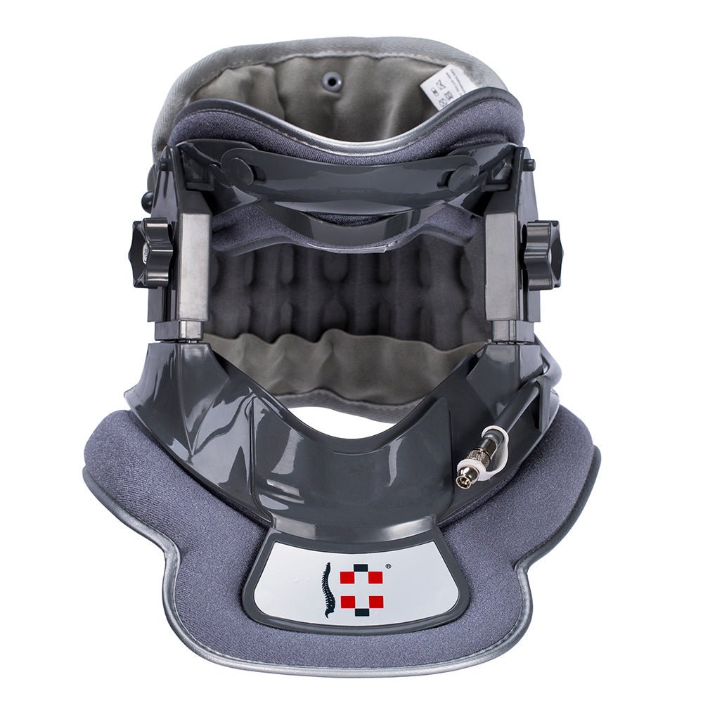 a grey helmet with a black strap