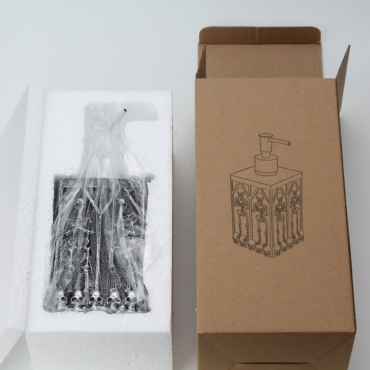 a box with a container and a box with a picture of a soap dispenser