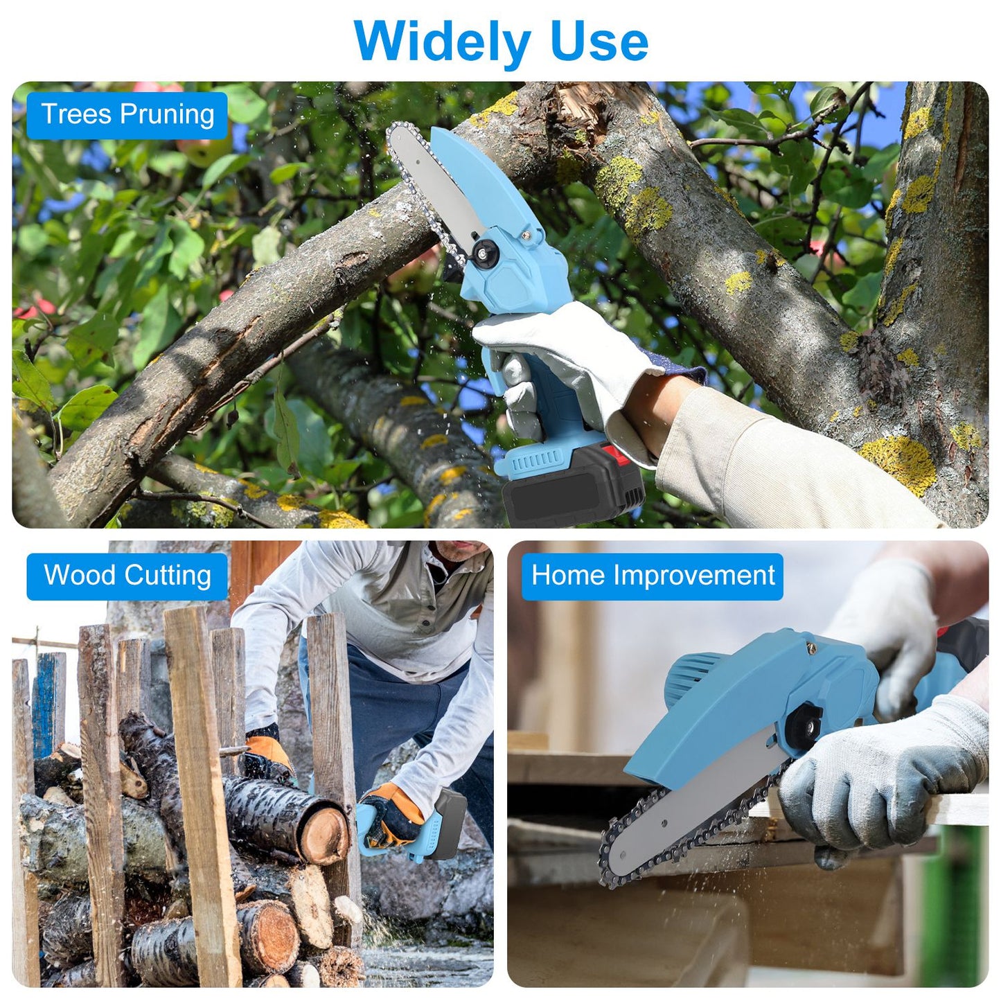 1Pc Electric Mini Chainsaw1Pc  Portable Handheld Cordless Small Chain Saw Battery Powered With 2Pcs 2200mAh Rechargeable Batteries 4in Or 6in Chains For Pruning Trees Wood Cutting
