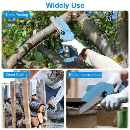 1Pc Electric Mini Chainsaw1Pc  Portable Handheld Cordless Small Chain Saw Battery Powered With 2Pcs 2200mAh Rechargeable Batteries 4in Or 6in Chains For Pruning Trees Wood Cutting