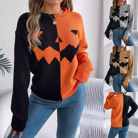 Women's Halloween Contrast-Color Knit Sweater