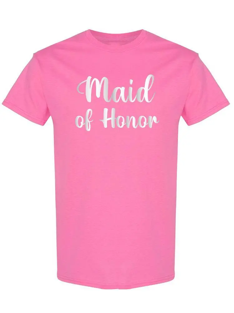 a pink shirt with white text