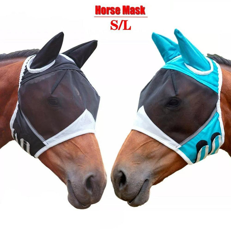 a pair of horses wearing masks