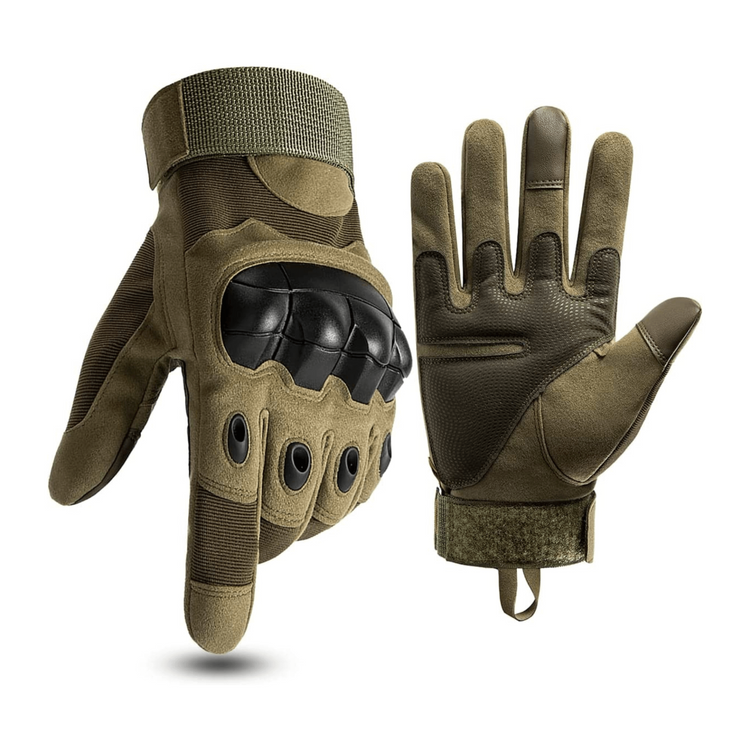 a pair of gloves with a black leather glove