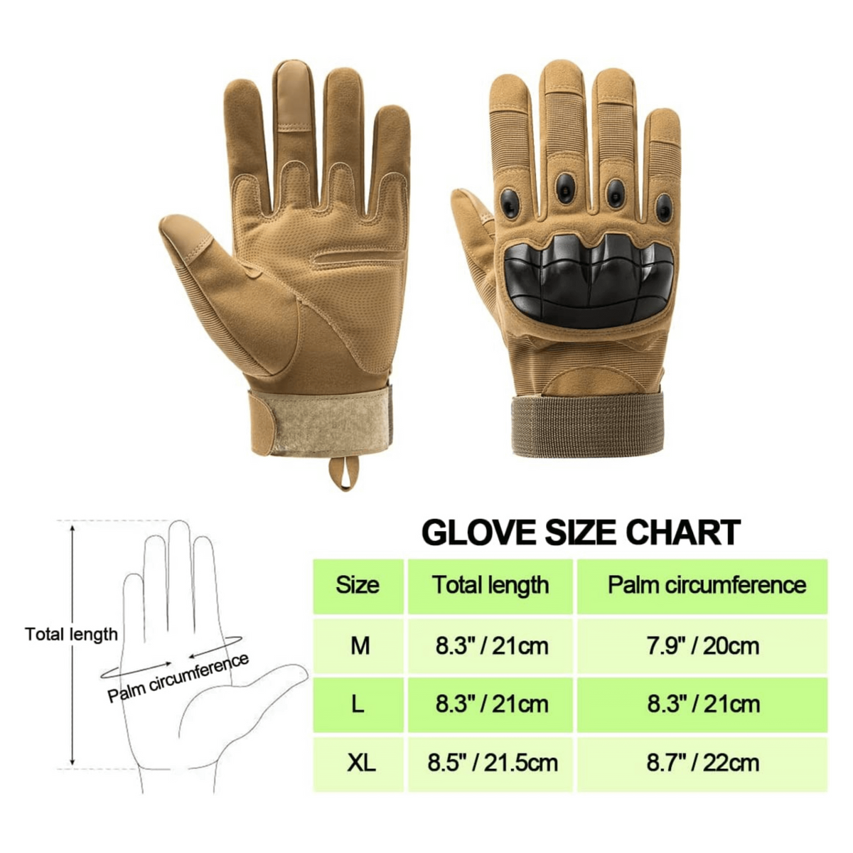 a pair of gloves with size chart