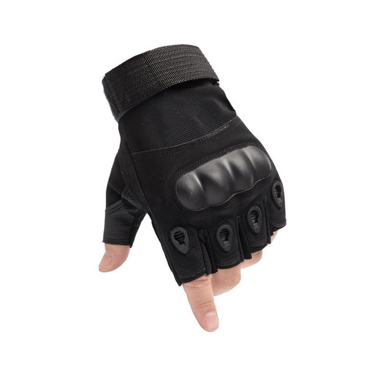 a hand wearing a black glove
