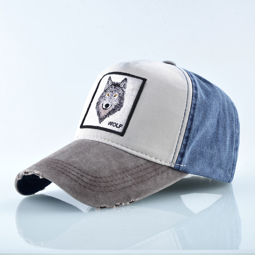 a hat with a wolf on it