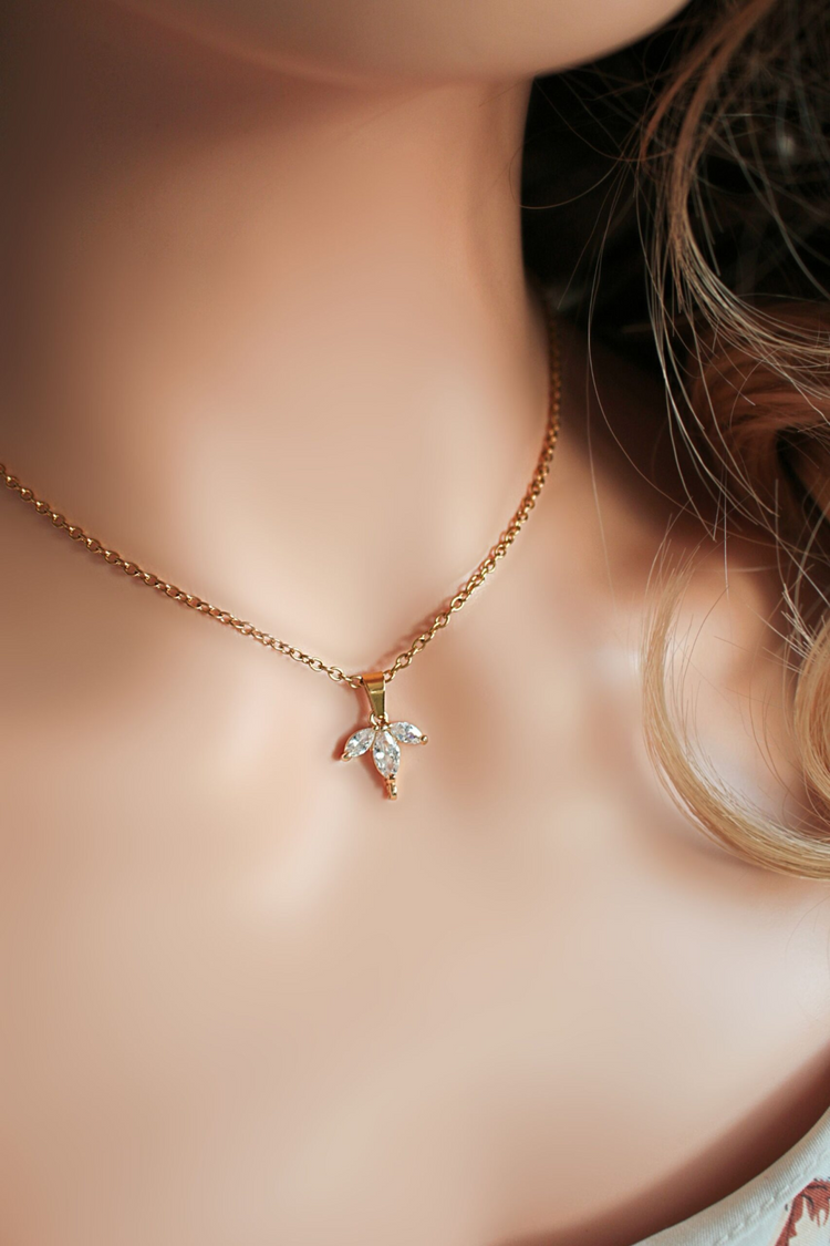 a necklace on a woman's neck