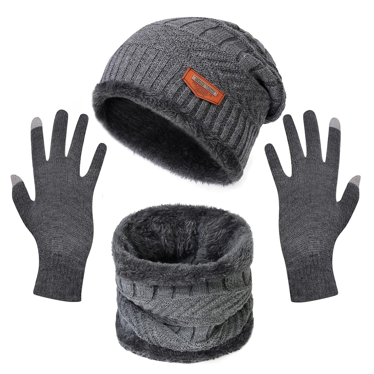 3Pcs Winter Knitted Hat Scarf Gloves Winter Warm Beanie And Touch Screen Gloves Scarf Set Knit Beanie Skull Cap Neck Warmer Mittens For Men Women
