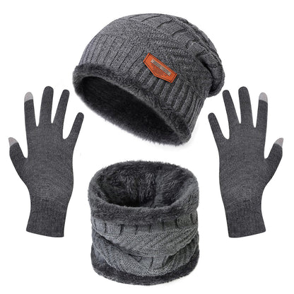 3Pcs Winter Knitted Hat Scarf Gloves Winter Warm Beanie And Touch Screen Gloves Scarf Set Knit Beanie Skull Cap Neck Warmer Mittens For Men Women